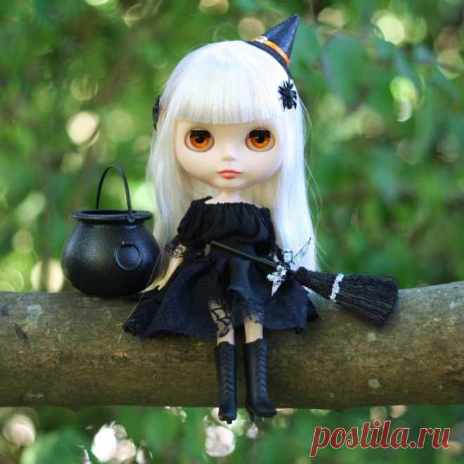 Witch Dress Costume for Blythe & Pullip Dolls Black Halloween Outfit