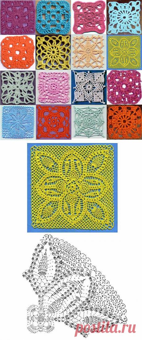 «Квадратные мотивы». Схемы для вязания крючком.