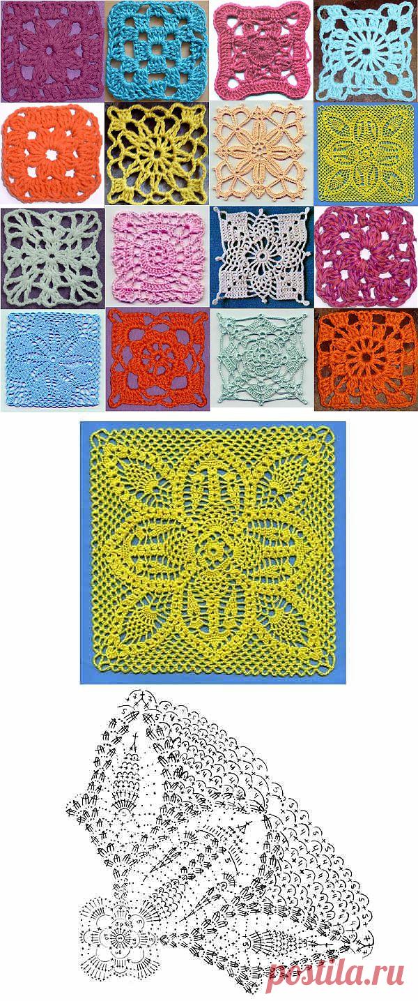 «Квадратные мотивы». Схемы для вязания крючком.