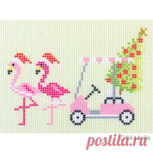 NTG KB109 - Palm Beach Christmas - Golf Cart with Flamingos Introducing Kirk & Bradley's line of stitch printed canvases. This canvas was printed using state of the art printing technology. Palm Beach Christmas - Golf Cart with FlamingosStyle: NTG 109Size: 4
