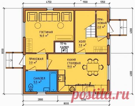 Проекты и планировка дома с печкой 6х6, 7х7, 8х8, 6х8 и других размеров