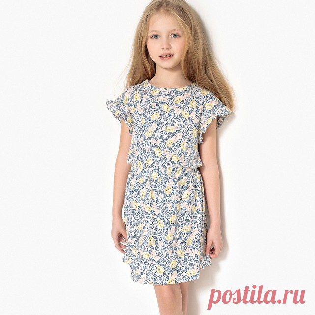 Платье с цветочным принтом 3-12 лет Описание:Детали •  Форма : расклешенная •  Длина до колен •  Короткие рукава    •  Круглый вырез •  Цветочный рисунокСостав и уход •  100% хлопок •  Температура стирки 30° •  Сухая чистка и отбеливание запрещены • Барабанная сушка на слабом режиме  				   				  •  Низкая температура глажки