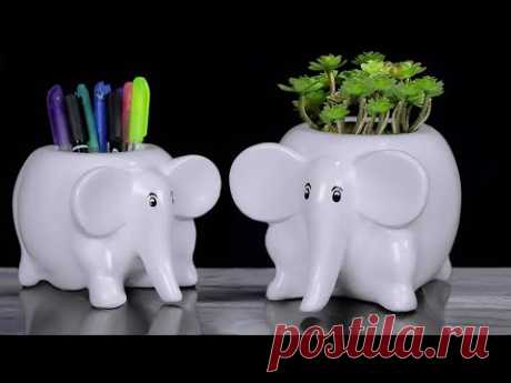 Elephant Shape pens Holder &amp; Tree pot Showpiece making // Gift item showpiece making - YouTube