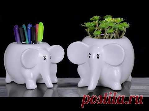 Elephant Shape pens Holder & Tree pot Showpiece making // Gift item showpiece making - YouTube