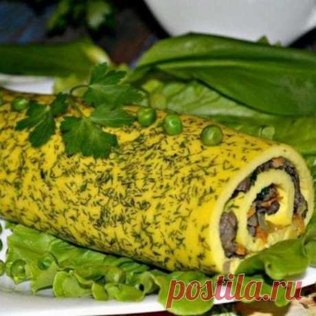 Рецепт - Рулет из омлета с грибами - Закуски из яиц