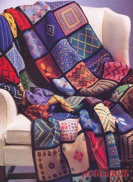 Пледы из квадратов крючком: схемы фото и описание