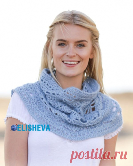 Ажурный, лёгкий снуд из мохера от Drops Design, вязанный крючком. / elisheva.ru
