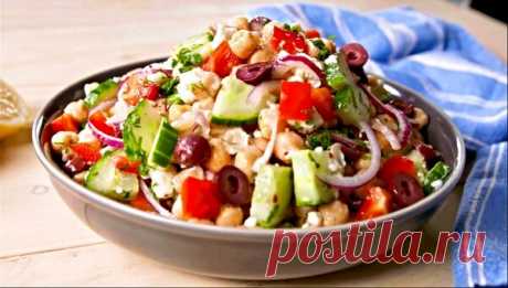 Сытный салат из нута с фетой и оливками за 10 минут | ПРОСТО ВКУСНО | Яндекс Дзен