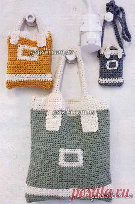 Вязаные крючком сумка, чехлы для планшета и телефона