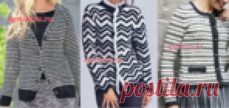 Вязание на спицах - Жакеты спицами - Черно-белая симфония: Жакет спицами зигзагообразными разнообразными узорами