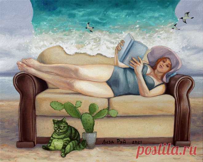 Лиза Рэй –  Мой отпуск.
Lisa Ray - My vacation.
50Х40, 2021 год
canvas, oil  - холст, масло

#сюрреализм #ЛизаРэй #отпуск #диван #карантин #кот #кактус #искусство #море #женщинанаморе #мечтыоморе #картины #живопись #арт #современныехудожники #surreal #surrealism #LisaRay #vacation #sofa #quarantine #cat #cactus #art #sea #womanamore #dreamsmore #paintings #painting #modernartists