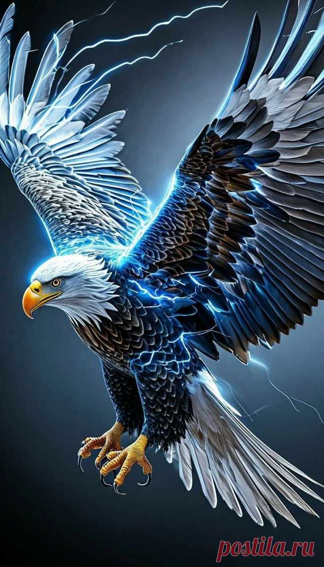 an eagle flying in the air with its wings spread out and it's talon extended