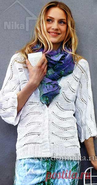 Ажурный жакет, связанный спицами в поперечном направлении. / domnika.ru