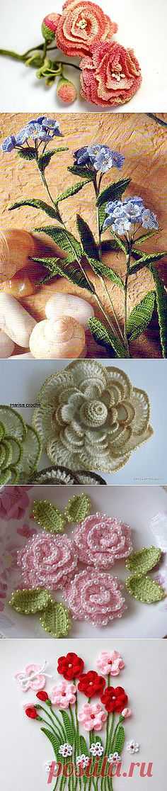 Crochet flowers and leaves