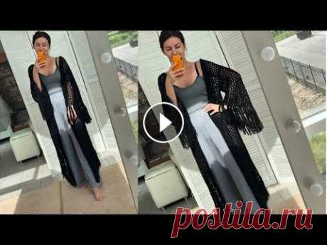 Черный ажурный кардиган с кистями Черный ажурный кардиган с кистями узором Сетка Пряжу брала тут МК узора СЕТКА по ссылке Мой канал на Яндекс Дзен в котором пишу свои мысли о том или и...