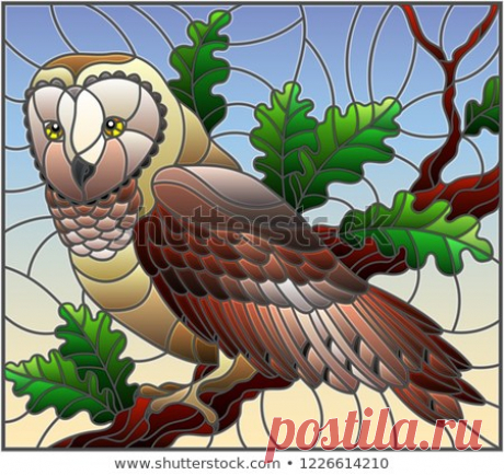 Стоковая векторная графика «Illustration Stained Glass Style Wild Owl» (без лицензионных платежей), 1226614210: Shutterstock