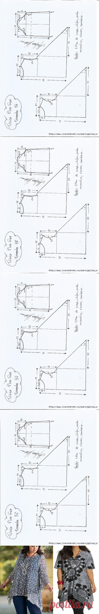 (+2) Туника плюс. Выкройки большого размера.