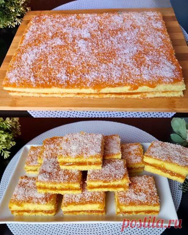 Нежная выпечка за 5 минут! Оно тает во рту. Вы будете поражены! 
#бисквит 

Ингредиенты:

Яйцо 4 шт
Сахар 100 гр
Щепотка Соль 
Растительное масло 3 ст.л
Мука 100 кг
Крахмал 50 гр
Разрыхлитель 8 гр

Абрикосов варенье 
Кокосовое стружка 

Выпекать 180°С 20 минут!