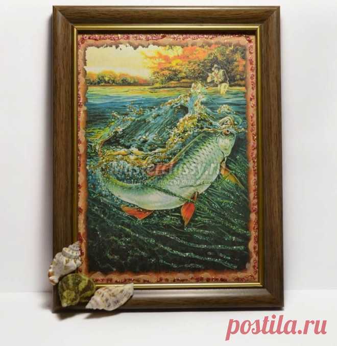 Подарок для рыбака. Картина в технике декупаж. Мастер-класс с пошаговыми фото
