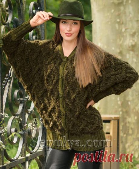 Вязаный жакет с цельновязаными рукавами спицами — Shpulya.com - схемы с описанием для вязания спицами и крючком