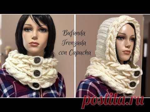 Bufanda Cuello Trenzado con Capucha Tejido en Crochet paso a paso