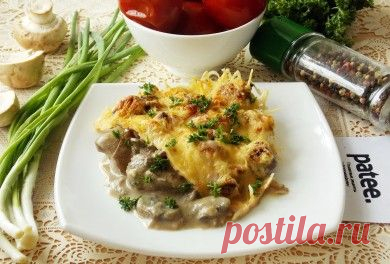 Куриная печень с грибами в сметане - рецепт с фотографиями