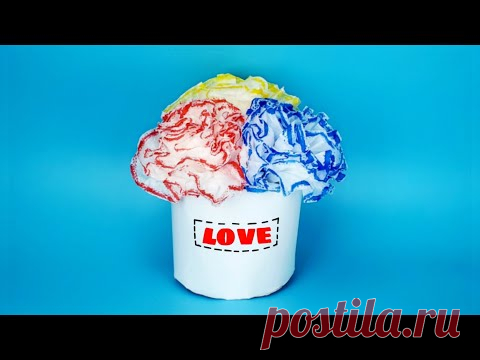 🌸 КОРОБКА С ЦВЕТАМИ из салфеток и бумаги / Как сделать ПОДАРОК своими руками - YouTube