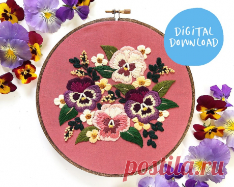 Pansy Embroidery Pattern. Beginner Embroidery. PDF Embroidery | Etsy Moldova