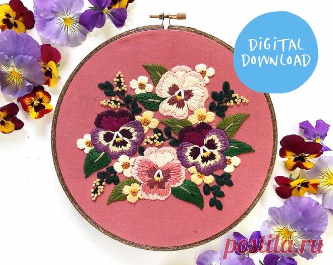Pansy Embroidery Pattern. Beginner Embroidery. PDF Embroidery | Etsy Moldova