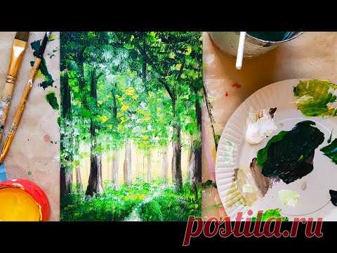 ЛЕС |Акрил или гуашь🦠 Рисуем просто!