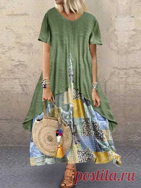 Sommer Vintage Print Patchwork Plus Größe Maxi Kleid mit Taschen Ihr Freund hat eine Modewebsite für Sie geteilt und gibt Ihnen bis zu 20% Rabatt auf Gutscheine! beanspruche es jetzt.