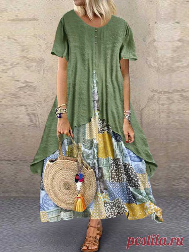 Sommer Vintage Print Patchwork Plus Größe Maxi Kleid mit Taschen Ihr Freund hat eine Modewebsite für Sie geteilt und gibt Ihnen bis zu 20% Rabatt auf Gutscheine! beanspruche es jetzt.