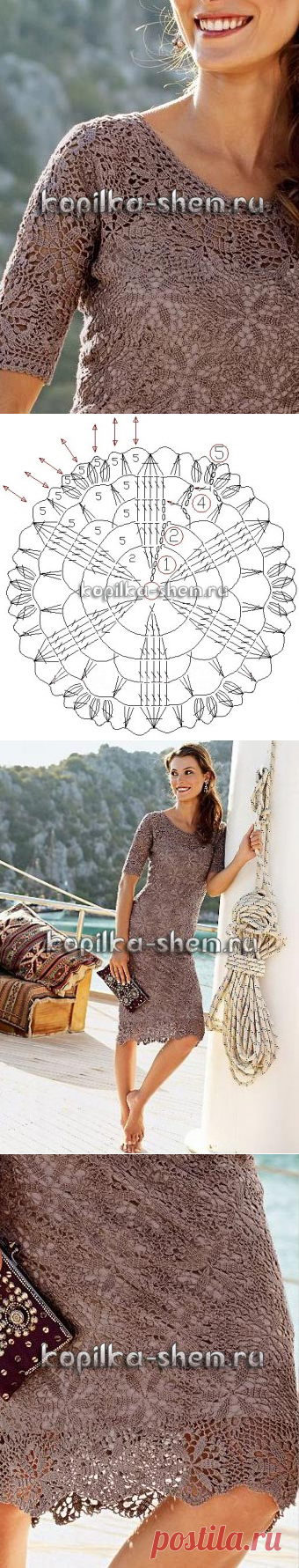 Схема мотива для красивого платья крючком