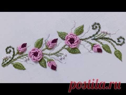 82-Hand embroidery | Decorative border with bullion  Roses #6