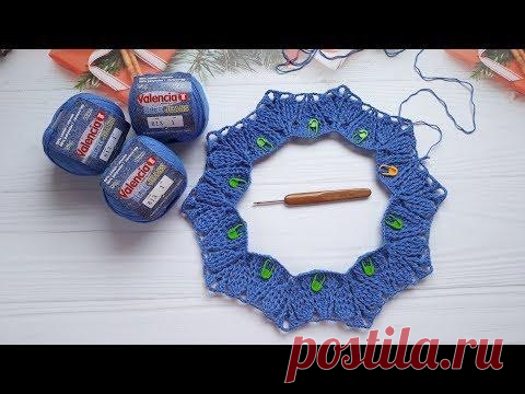 Джемпер "Листья" крючком. Круглая кокетка. Часть 2. Кокетка 5-7 ряды.