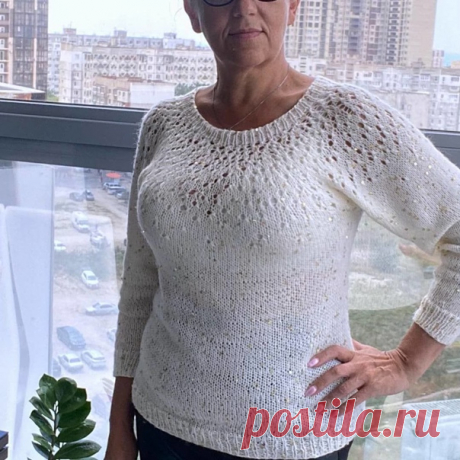 Свитер &quot;Капли дождя на стекле&quot; от 
ПРЯЖА Alize Angora gold pullu 50/215м 4 мотка

СПИЦЫ круговые #3,25 и 2,75