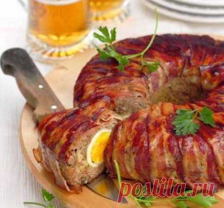 Мясной рулет в беконе с яйцом | Домашняя кулинария