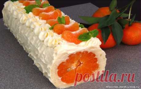 Рождественский рулет с мандаринами и особым кремом - и без грамма муки!