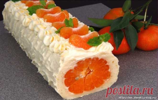 Рождественский рулет с мандаринами и особым кремом - и без грамма муки!