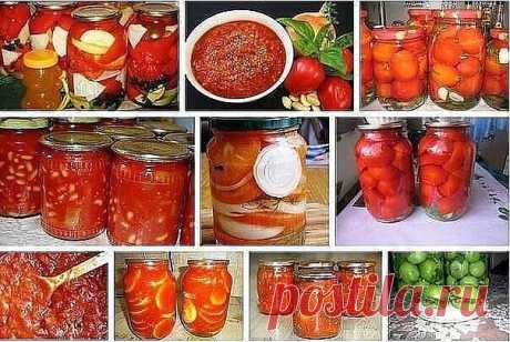15 супер-рецептов из помидоров. 

1. Помидоры по корейски, быстро, вкусно
2. Маринованные помидоры сладко-острые
3. Зеленые соленые помидоры
4. Острая закуска из помидоров
5. Соус "Аппетитка"
6. Помидоры, консервированные половинками
7. Салат из перца и помидоров в медовой заливке 
8. Соус сацебели из томатов 
9. Фасоль в томатном соусе 
10. Кабачки в томатном соусе 
11. Домашний томатный соус 
12. Приправа хрен с помидорами 
13. Помидоры в желе 
14. Огурцы в томатном соке...