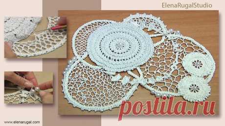 📺 Ажурное полотно в технике ирландского кружева крючком | Студия Елены Ругаль Вязание | Яндекс Дзен