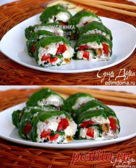 Рулет из шпината с рисом и морепродуктами | Кулинарные рецепты от «Едим дома!»
