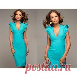 ЛЮБЛЮ ПЛАТЬЯ интернет-магазин платьев - Бирюзовое платье-футляр с воланами на плечиках