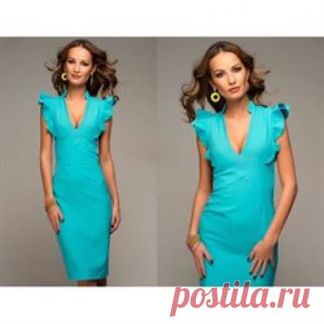 ЛЮБЛЮ ПЛАТЬЯ интернет-магазин платьев - Бирюзовое платье-футляр с воланами на плечиках