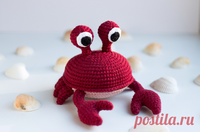 PDF Краб Кристиан крючком. FREE crochet pattern; Аmigurumi toy patterns. Амигуруми схемы и описания на русском. Вязаные игрушки и поделки своими руками #amimore - краб, маленький крабик из обычной пряжи.