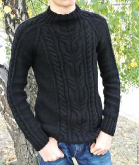 Купить Мужской свитер со жгутом - черный, свитер, мужской, уютный, теплый, стильный, вязание