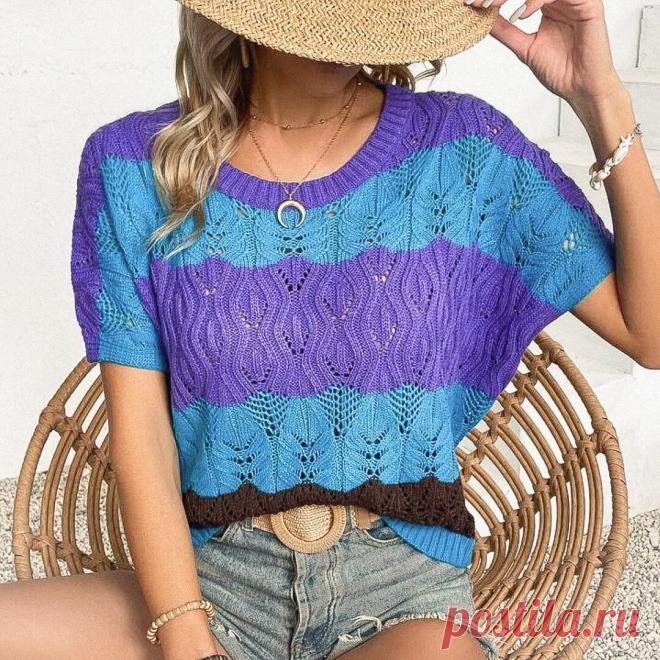 Трёхцветный топ-наволочка с ажурными мотивами (схема узора)