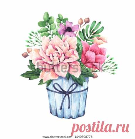 Watercolor Composition Flowers Vase Flower Bouquet Stock Illustration 566