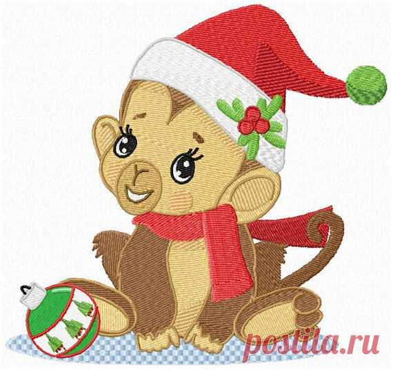 Christmas Baby Monkey Machine Embroidery Design - 3 sizes  for 7.87