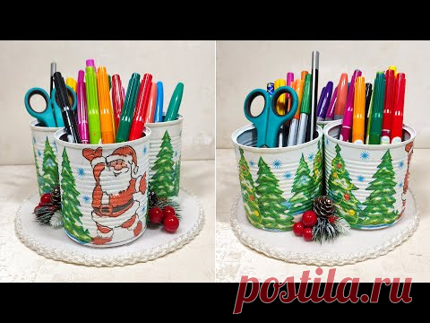 Новогодний органайзер из жестяных банок. Новогодние поделки и подарки своими руками.